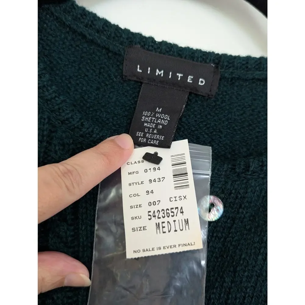 NWT Vtg The Limited Shetland Wool Cardigan Sweater M Green USA